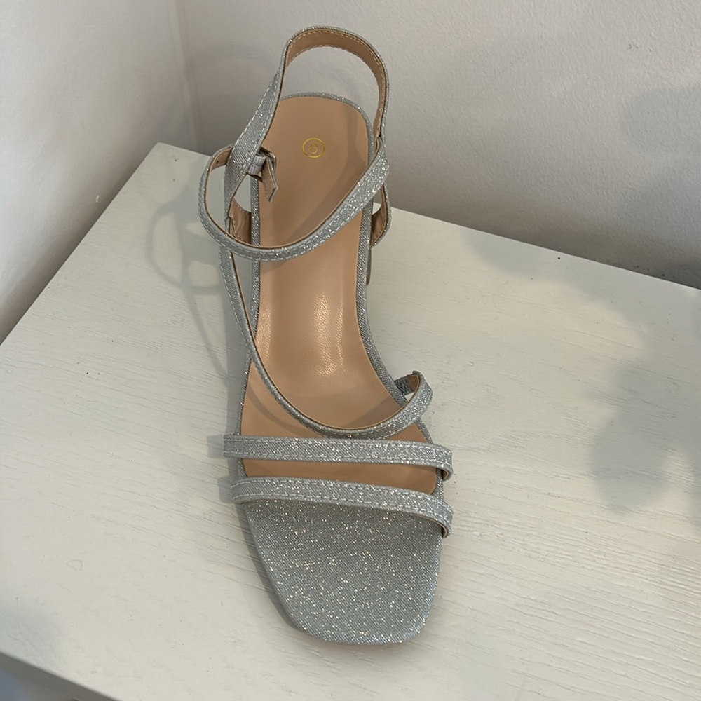 Elegant Silver Strappy Block Heel Sandals